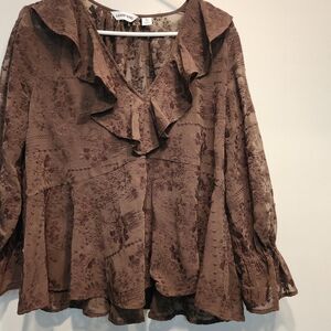 Lands' End Brown Floral Blouse